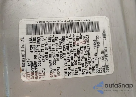 2020 Nissan Rogue Sv Intelligent Awd z USA, uszkodzony, nr VIN JN8AT2MV4LW115221